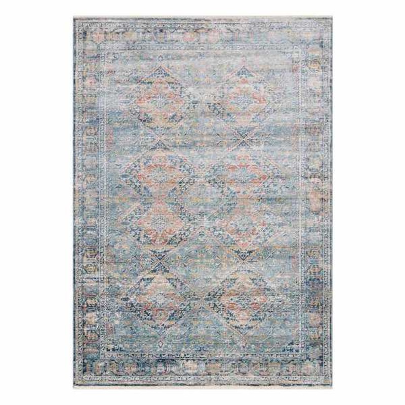(B652) Genevieve Red & Blue Distress Look Area Rug, 8×10