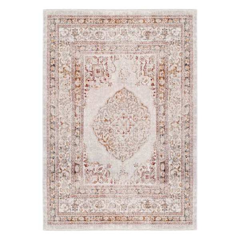 (B657) Blue & Ivory Faded Traditional Medallion Design Area Rug, 5×8