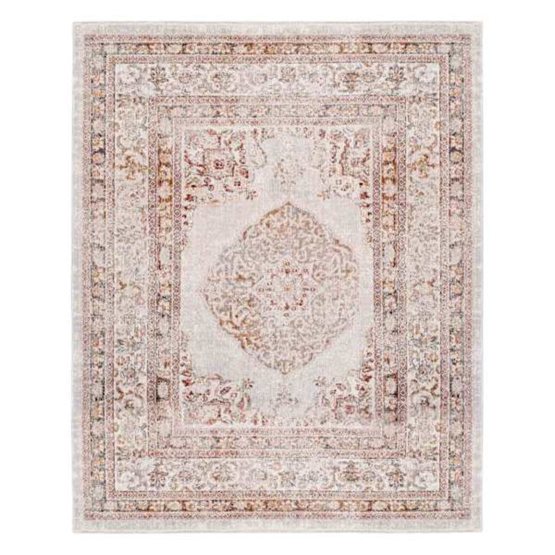 (B657) Blue & Ivory Faded Traditional Medallion Design Area Rug, 8×10