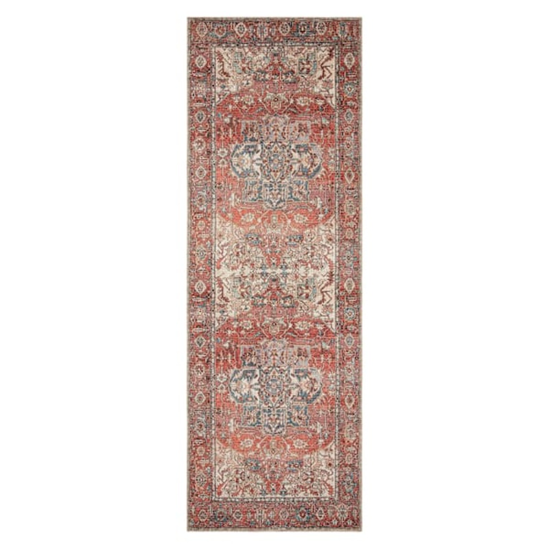 (B670) Valentina Terracotta Multicolor Medallion Runner, 2×7