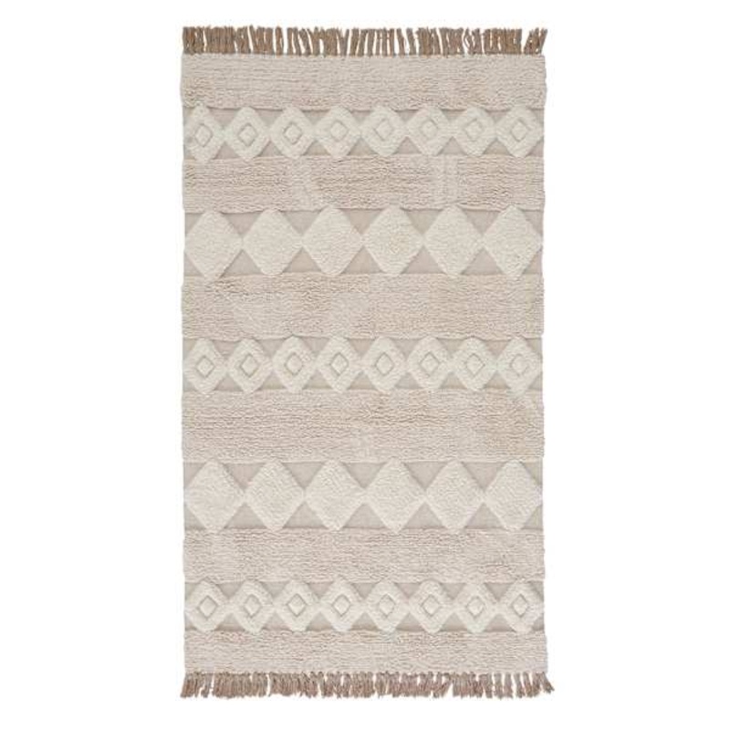 (B690) St. Marco Ivory Flatweave Diamond Design Area Rug, 5×7