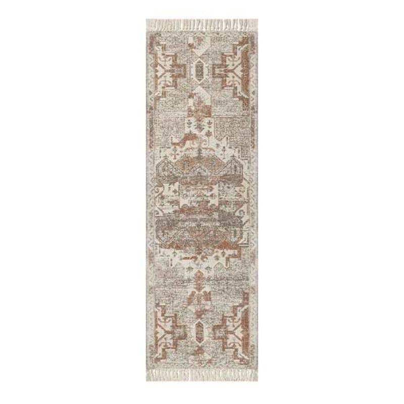 (B718) Honeybloom Joelle Neutral Woven Fringe Runner, 2×7