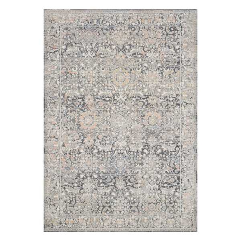 (B769) Helena Grey Floral Area Rug, 5×7