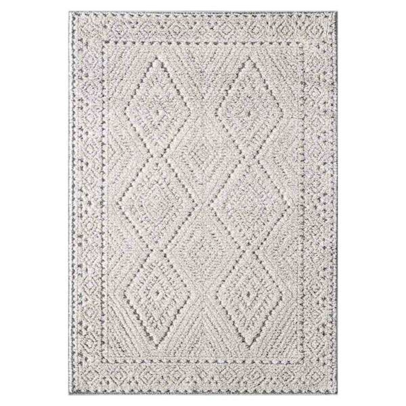 (B788) House White & Grey Diamond Design Area Rug, 5×7