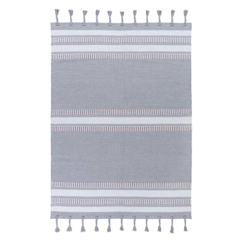 (B800) Grey & Ivory Striped Area Rug, 5×7
