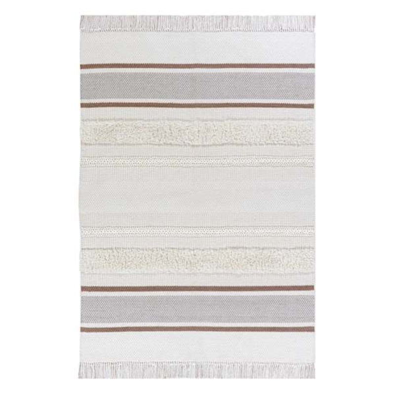(B801) Honeybloom Ivory Striped Area Rug, 5×7