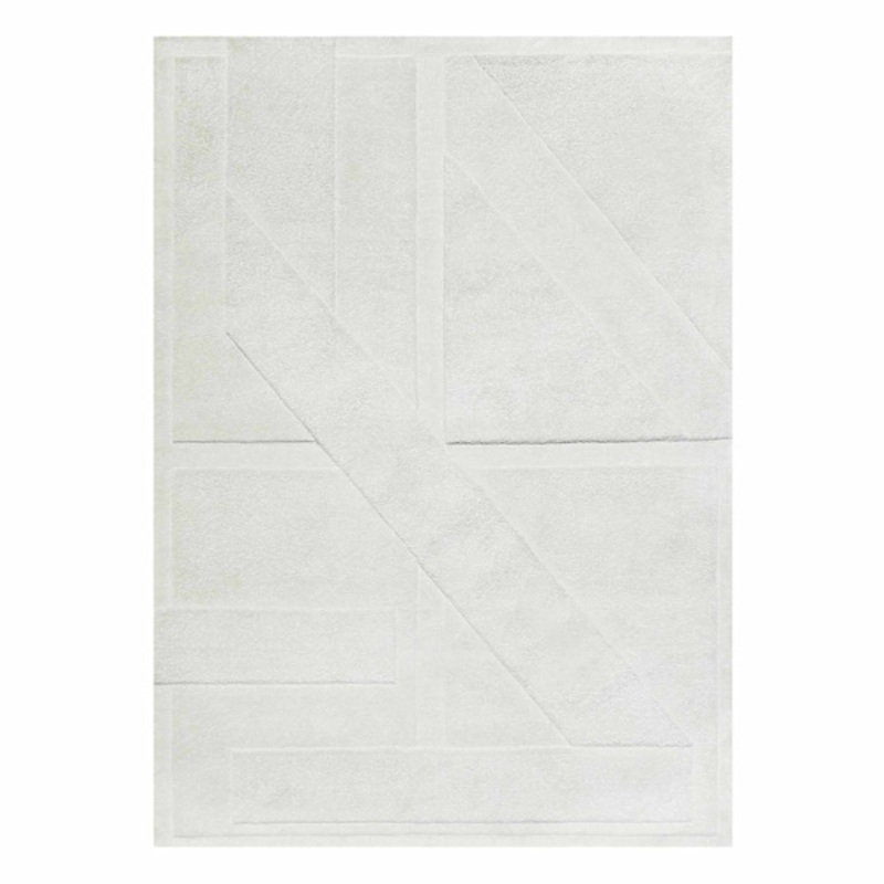 (B802) White Geometric High-Low Area Rug, 5×7