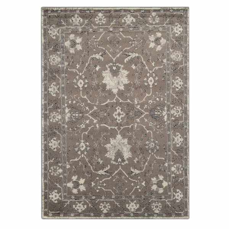 (B803) Antiqua Dark Grey Floral Area Rug, 5×7