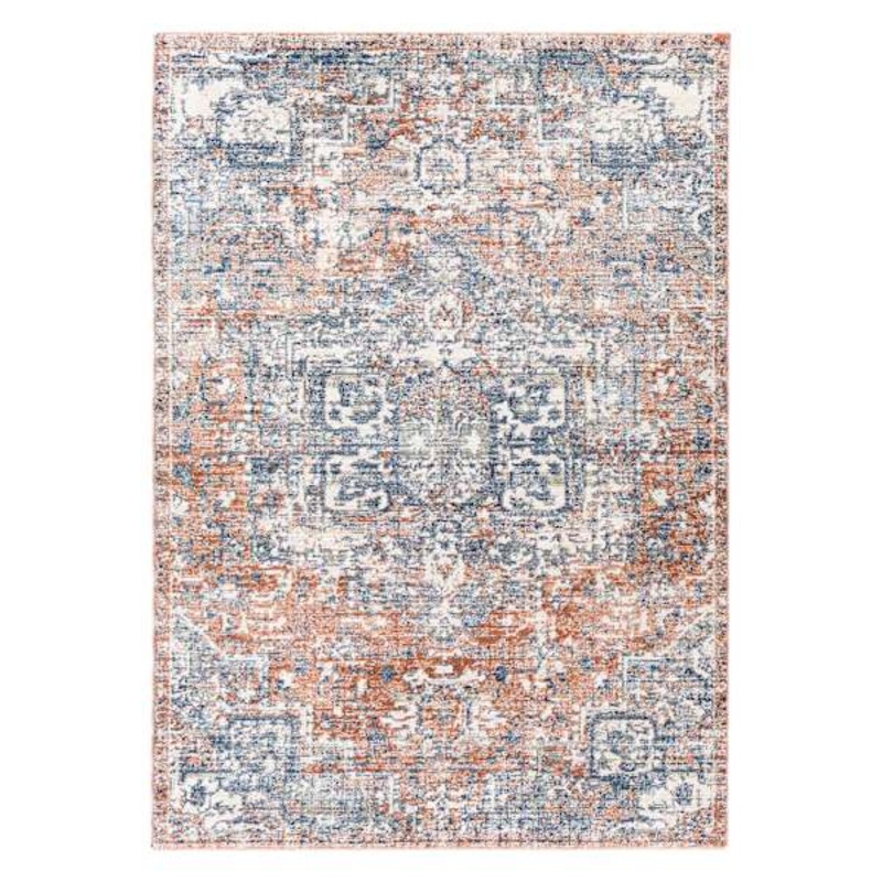 (B811) Amore Rust & Blue Medallion Area Rug, 5×7