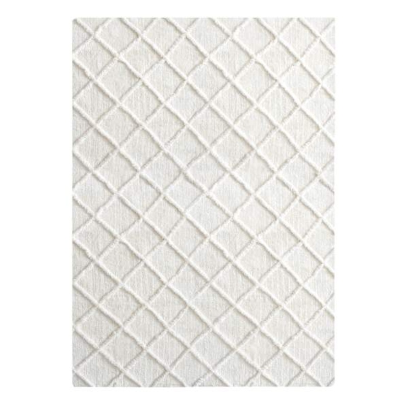 (B813) Ivory Diamond Tufted Shag Area Rug, 5×7