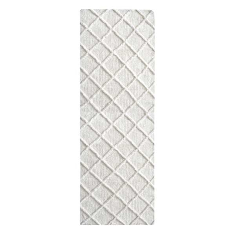 (B813) Ivory Diamond Tufted Shag Runner, 2×7