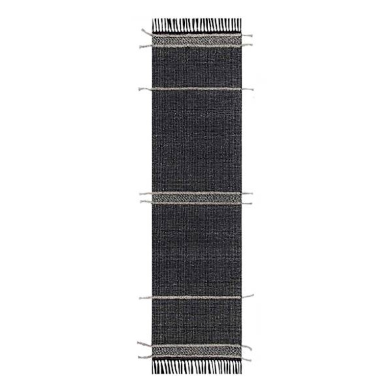 (B817) Hutton Black Flatweave Tassel Runner, 2×7