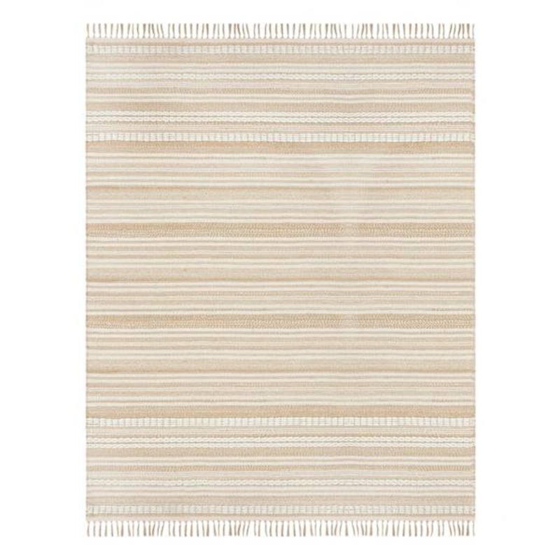 (B819) Panyer Ivory Striped Flatweave Area Rug, 8×10