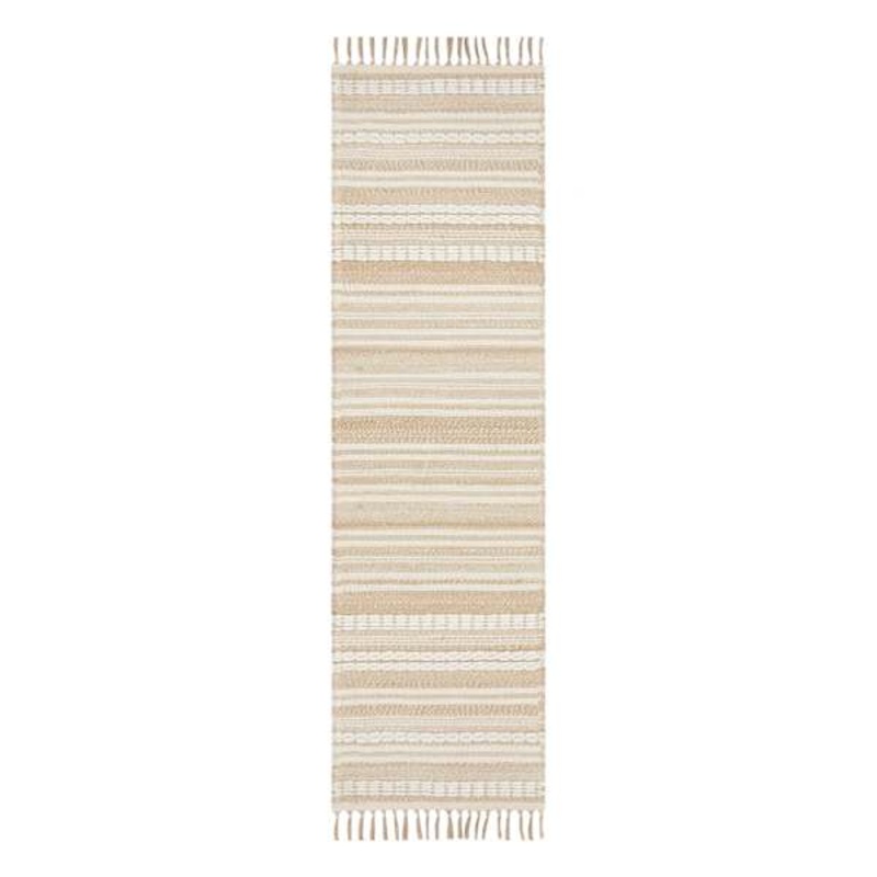 (B819) Panyer Ivory Striped Flatweave Runner, 2×7