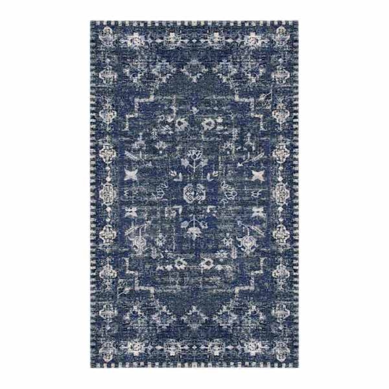 (B823) Teagan Navy Blue Floral Flatweave Accent Rug, 3×5