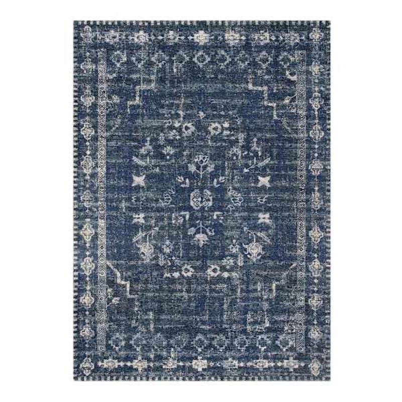 (B823) Teagan Navy Blue Floral Flatweave Area Rug, 5×7