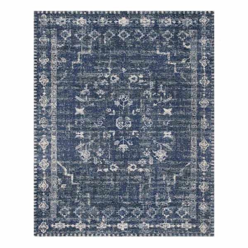 (B823) Teagan Navy Blue Floral Flatweave Area Rug, 8×10