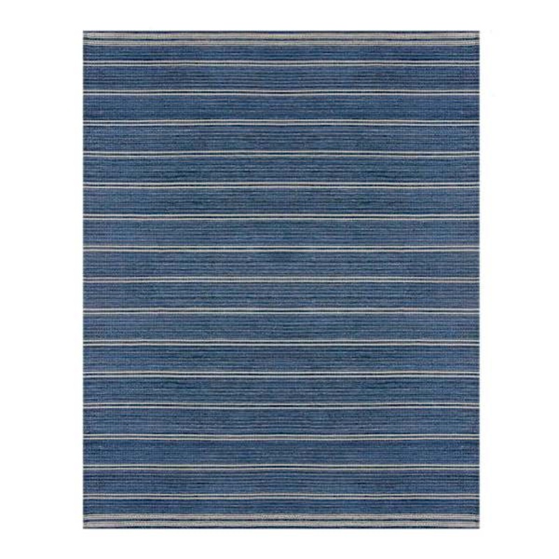 (B824) Terrace Indigo Striped Flatweave Area Rug, 8×10