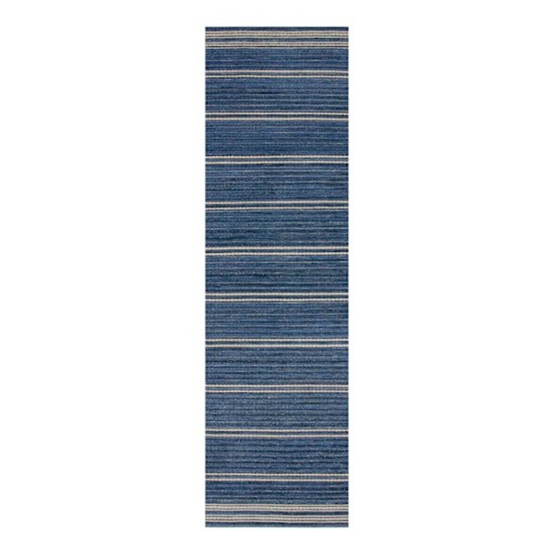 (B824) Terrace Indigo Striped Flatweave Runner, 2×7