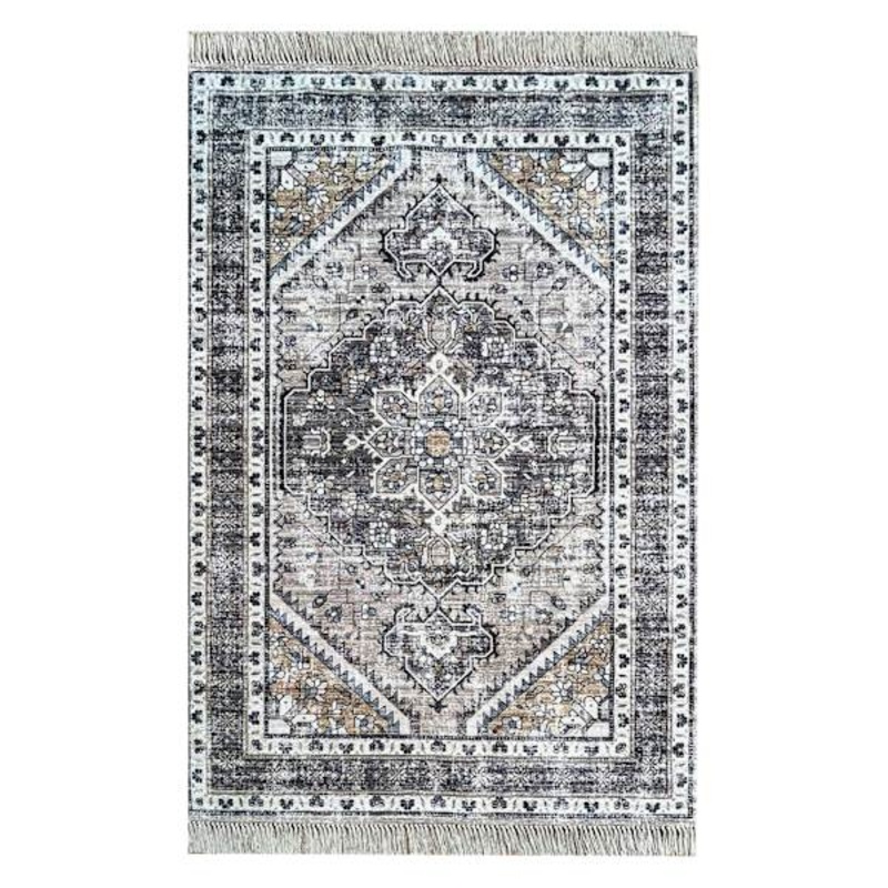 (B846) Clara Neutral Medallion Area Rug, 5×8