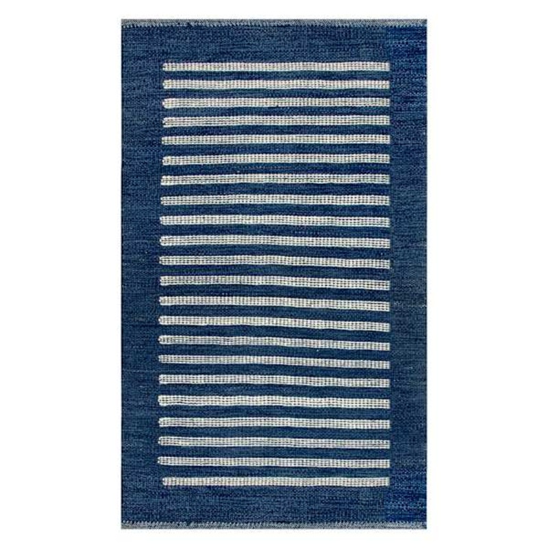 (B856) Roka Blue & White Striped Accent Rug, 3×5