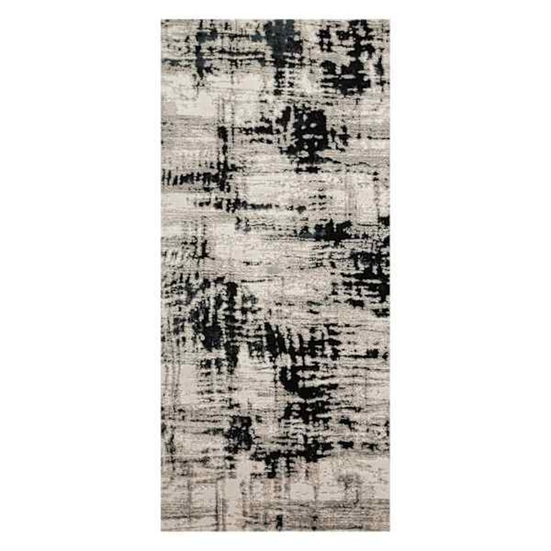 (B869) Crosby St. Mackenzie Neutral & Black Abstract Runner, 2×7