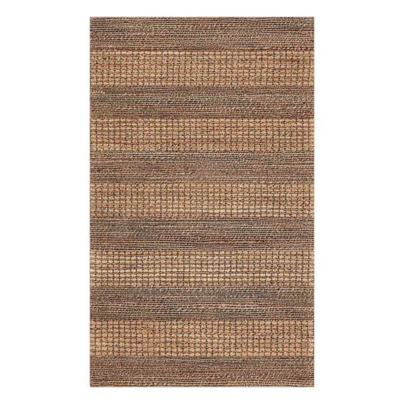 (B870) Found & Fable Aaron Brown & Natural Striped Jute Accent Rug, 3×5