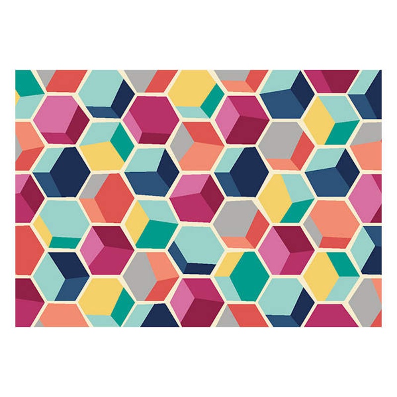 (D392) Hexagon Geometric Multicolor Colored Printed Accent Rug with Non-Slip Back, 2×4