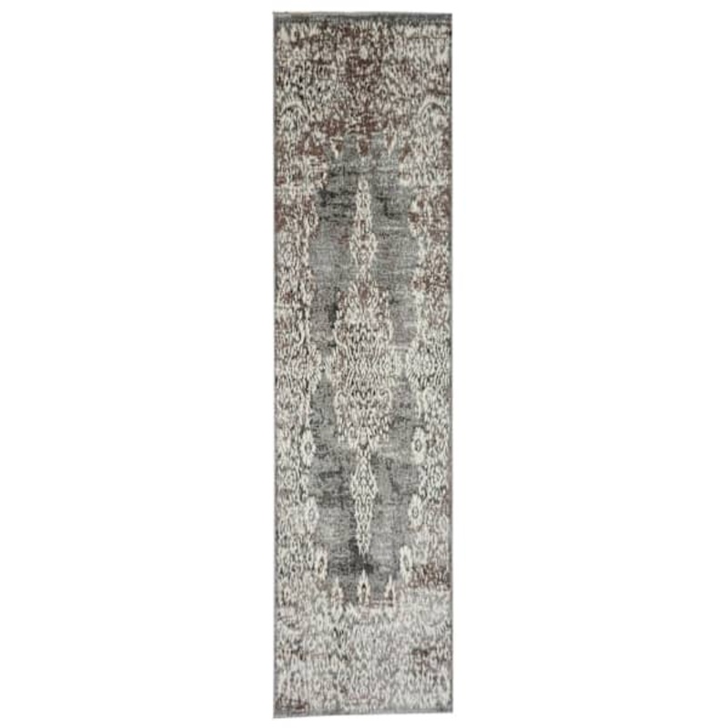 (D393) Grey & White Antique Medallion Runner, 2×7