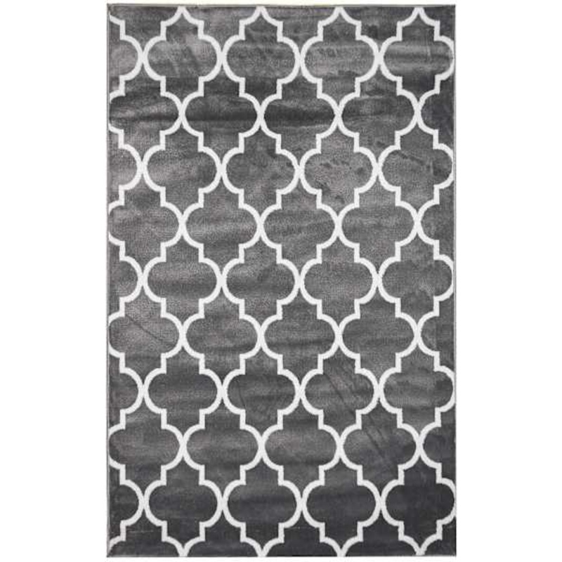 (D394) Dark Grey & White Quatrefoil Design Accent Rug, 3×5