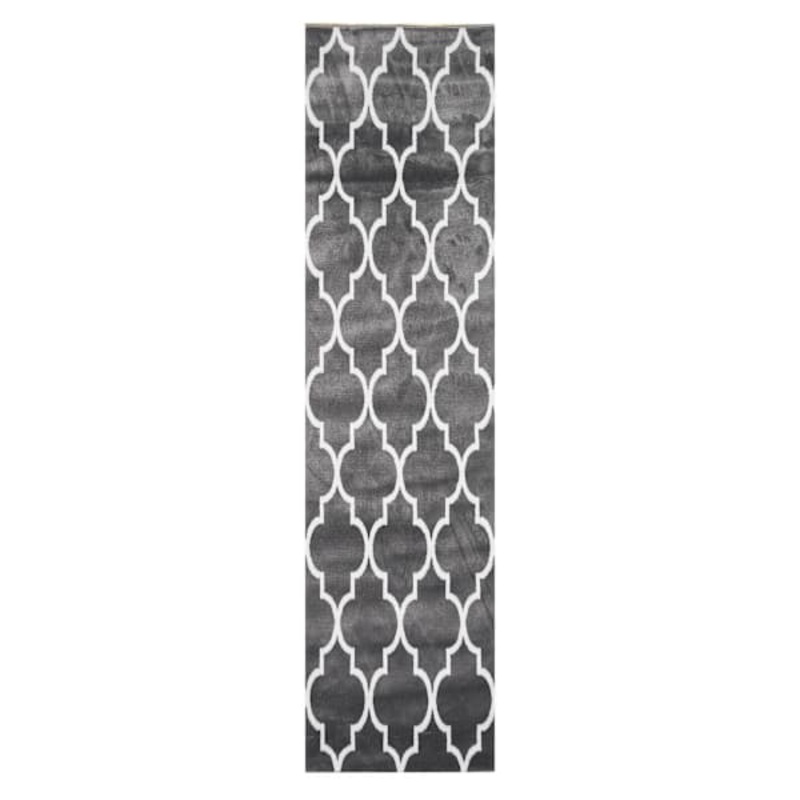 (D394) Dark Grey & White Quatrefoil Design Runner, 2×7