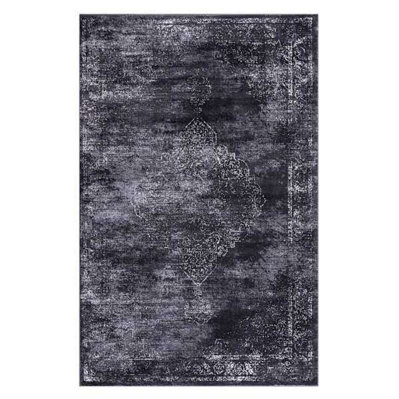 (D415) Antika Dark Grey Medallion Area Rug, 5×7