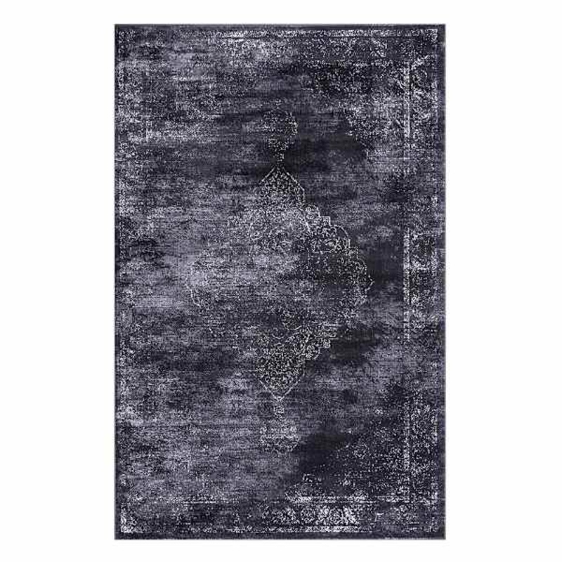 (D415) Antika Dark Grey Medallion Area Rug, 7×10