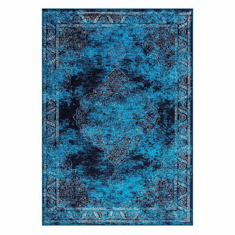 (D416) Antika Navy Blue Vintage Medallion Area Rug, 5×7