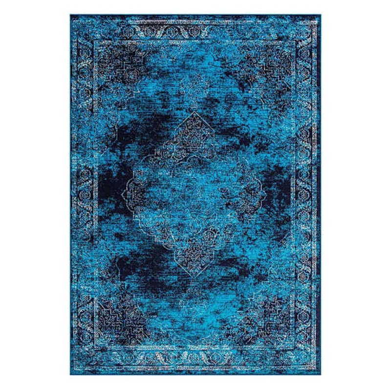 (D416) Antika Navy Vintage Medallion Area Rug, 7×10