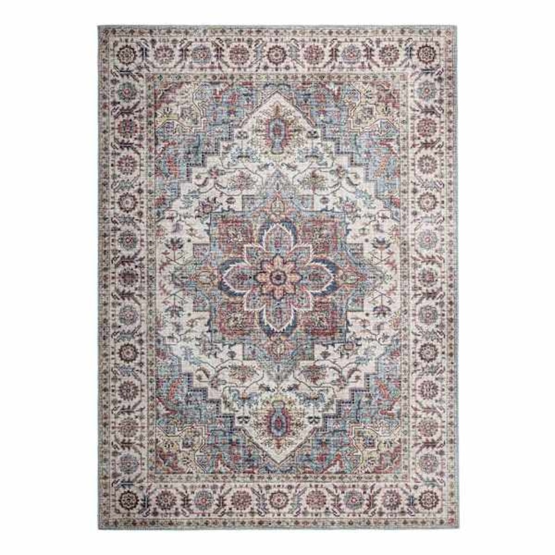 (D448) Found & Fable Chenille Printed Vintage Look Blue Medallion Accent Rug, 2×5