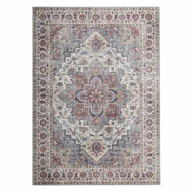 (D448) Found & Fable Chenille Printed Vintage Look Blue Medallion Area Rug, 8×10