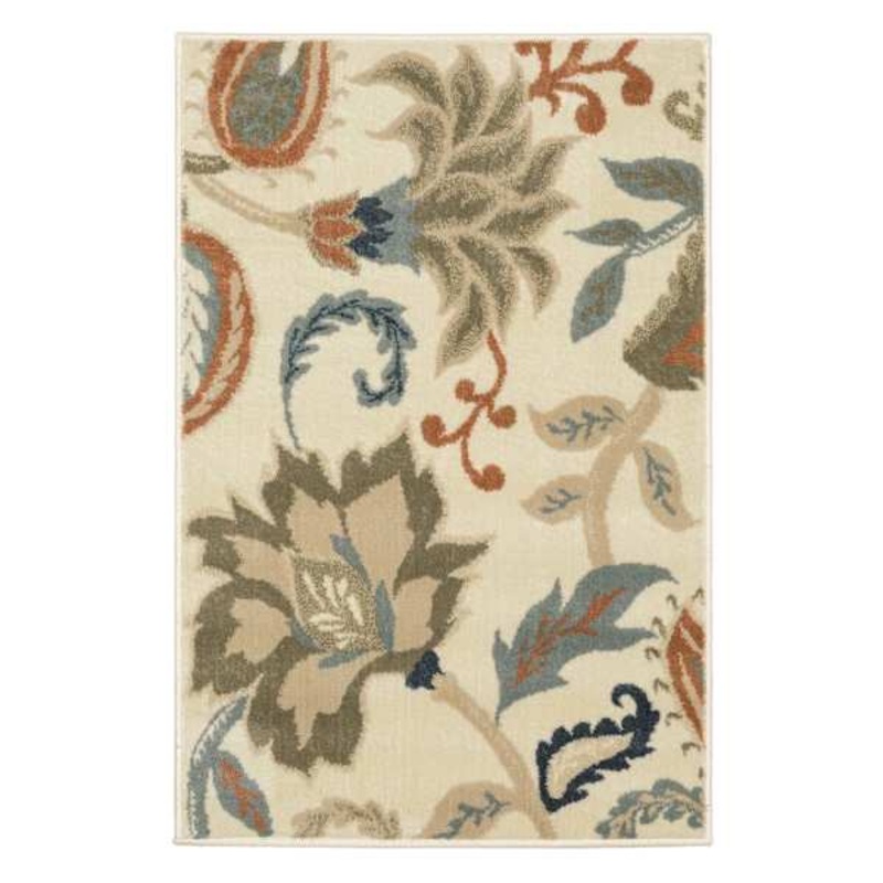 (D463) Casey Ivory Floral Patterned Accent Rug, 3×5