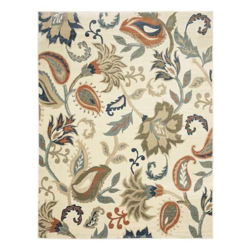 (D463) Casey Ivory Floral Patterned Area Rug, 8×10