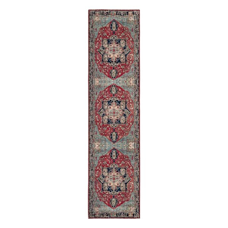 (D473) Fenix Red Medallion Chenille Runner, 2×7