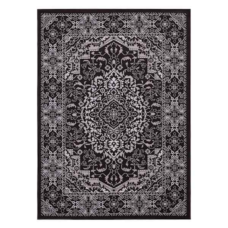 (D475) Black Medallion Area Rug, 7×10