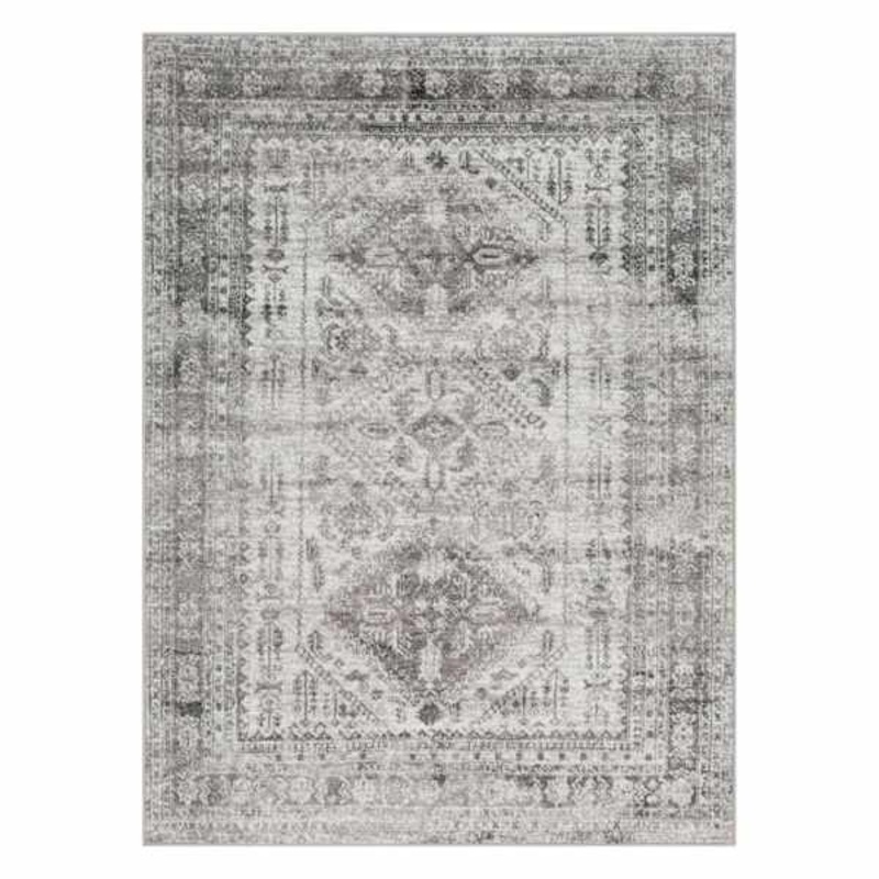 (D507) Monte Carlo Grey Medallion Border Area Rug, 5×7