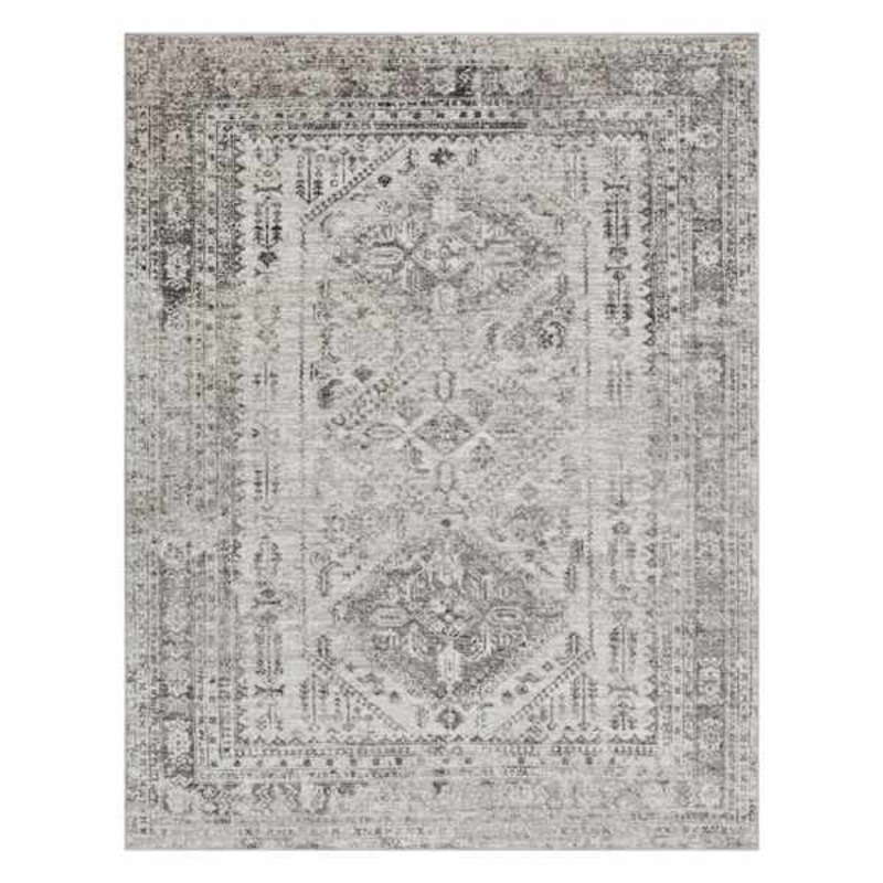 (D507) Monte Carlo Grey Medallion Border Area Rug, 8×10