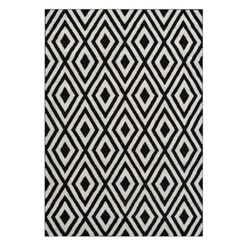 (D532) Black & White Diamond Design Area Rug, 5×7