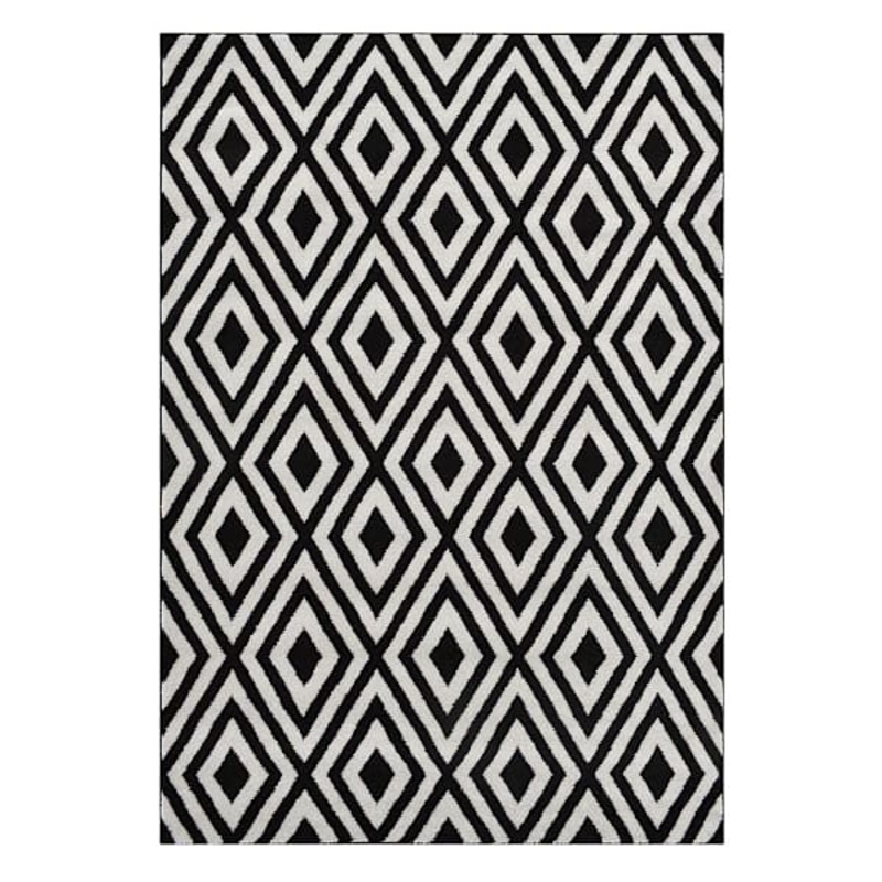 (D532) Black & White Diamond Design Area Rug, 8×10