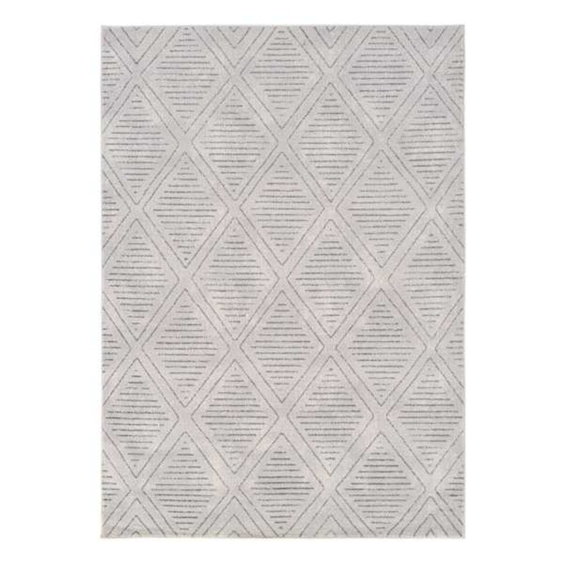 (D534) Cleo White & Grey Diamond Design Area Rug, 5×7