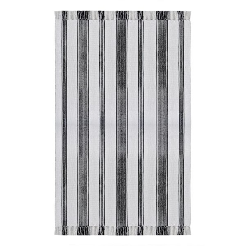 (D551) Honeybloom Flatweave Ivory & Black Striped Area Rug, 5×7