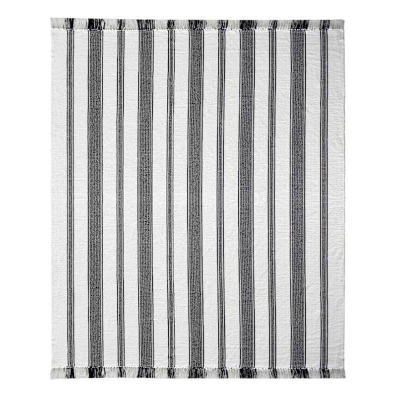 (D551) Honeybloom Flatweave Ivory & Black Striped Area Rug, 8×10