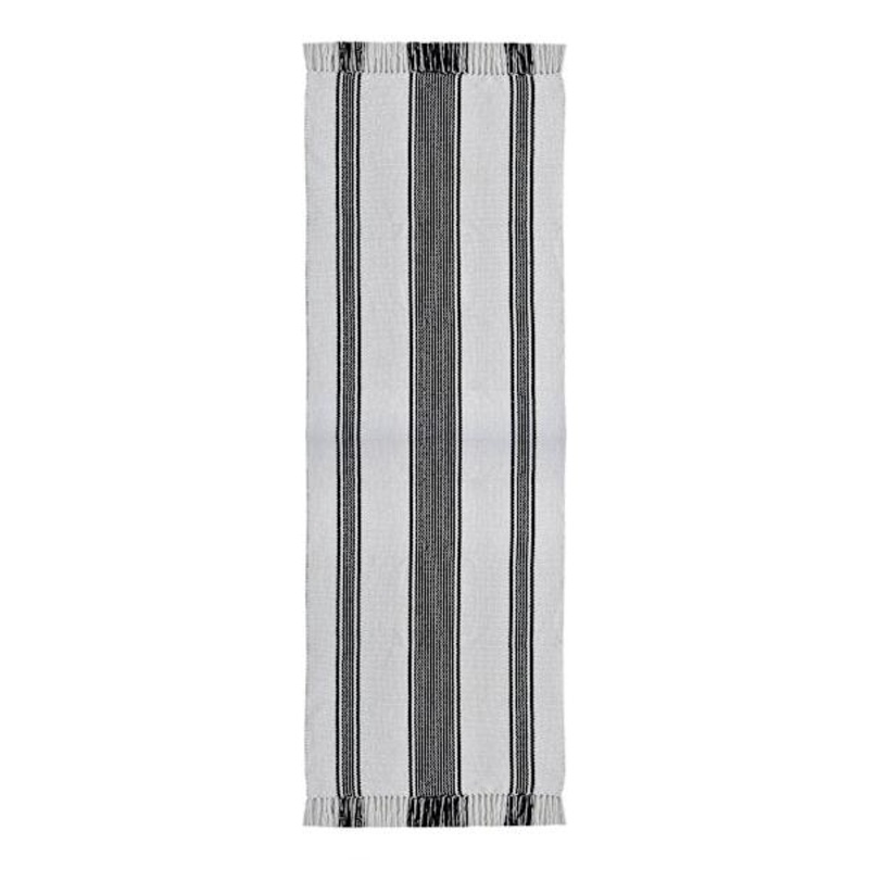 (D551) Honeybloom Flatweave Ivory & Black Striped Runner, 2×7