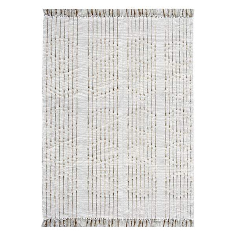 (D552) Honeybloom Flatweave Ivory & Beige Fringe Area Rug, 5×7